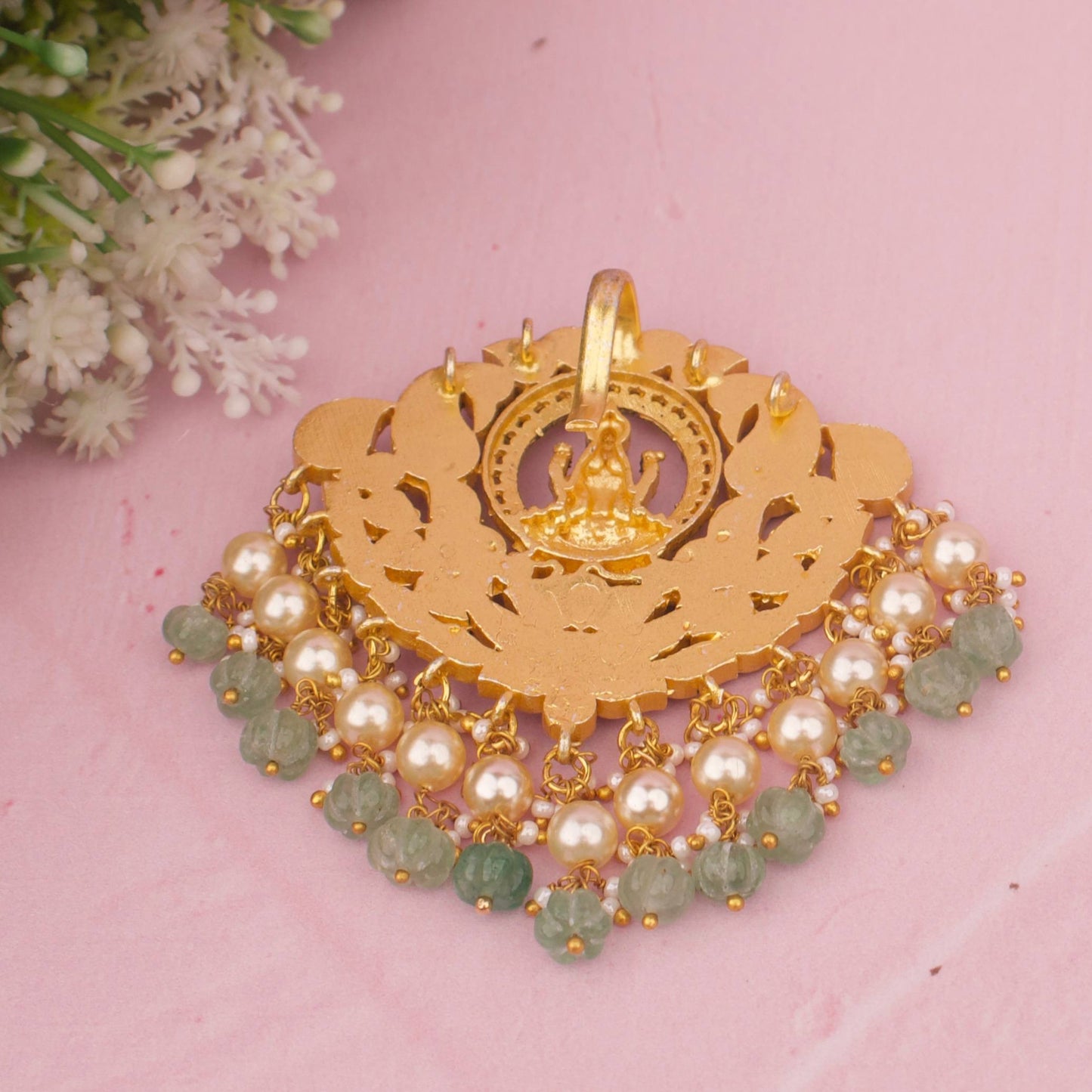 Divine Laxmi Devi Jadau Kundan Pendnat With Guttapusalu Hangings