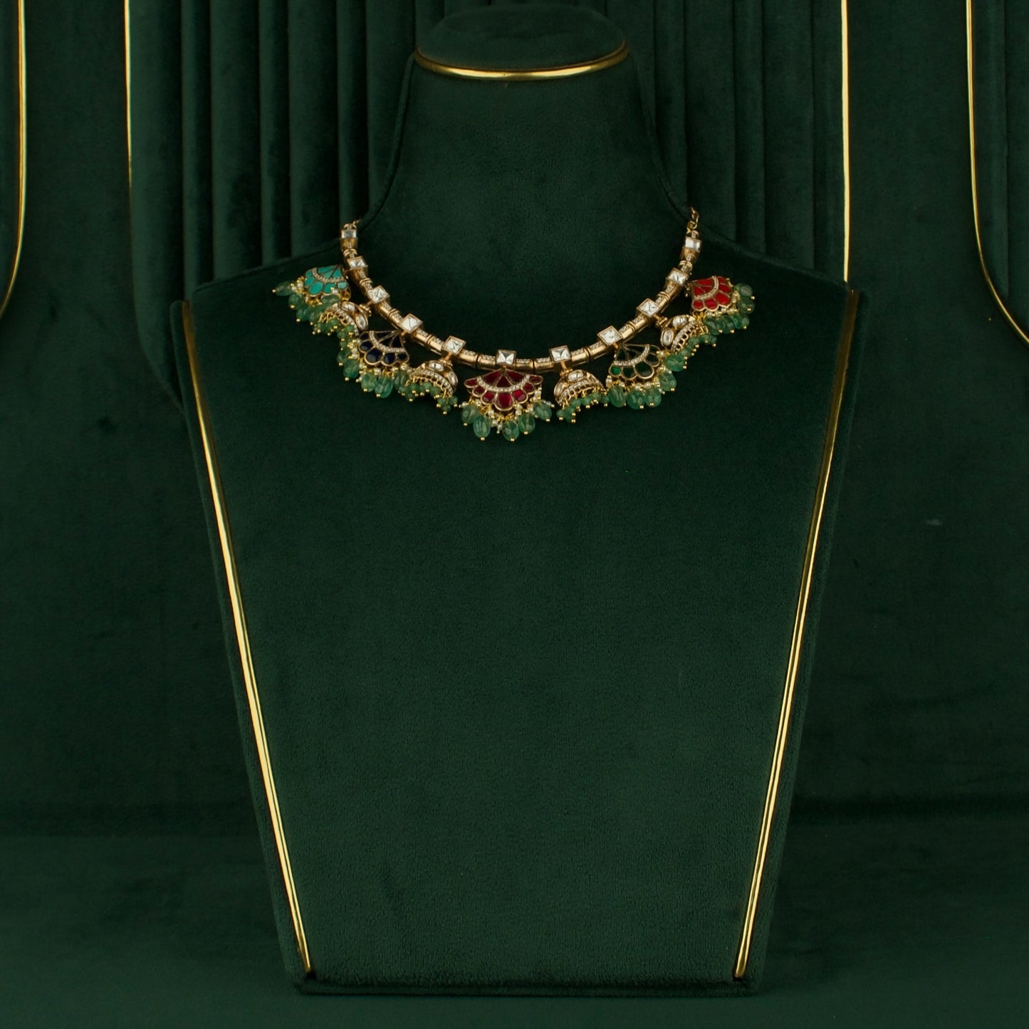 Graceful Sleek Butta ChandBali Design Polki Victorian Necklace Seth