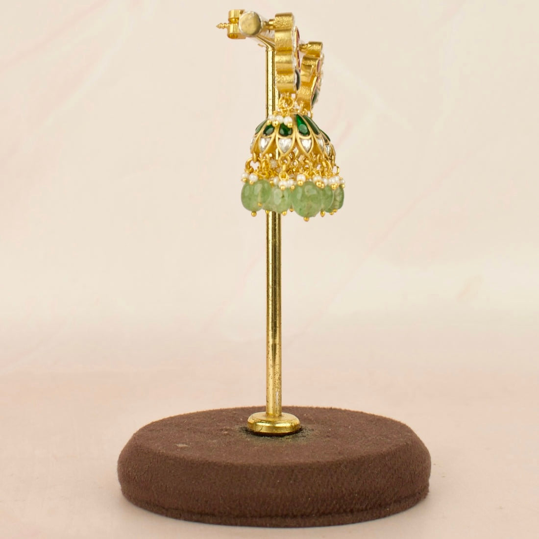 Peacock Design Jadau Kundan Jhumki with Green Beads