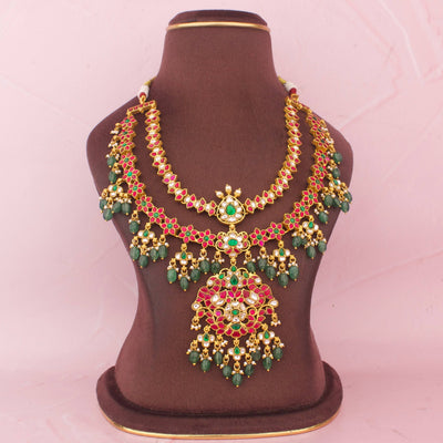 Unique Jadau Kundan Necklace With Peacock Design Pendant