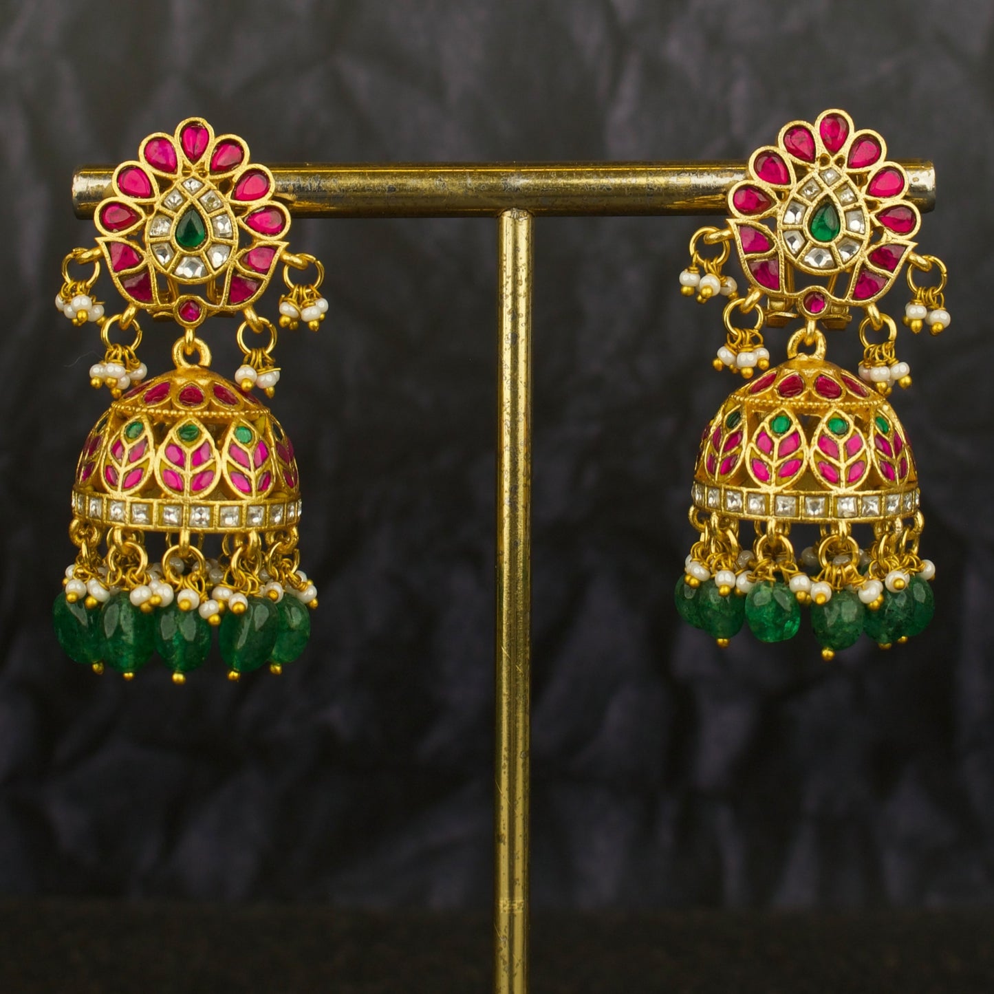 Floral Studded Bridal Jadau Kundan Jhumki Earrings
