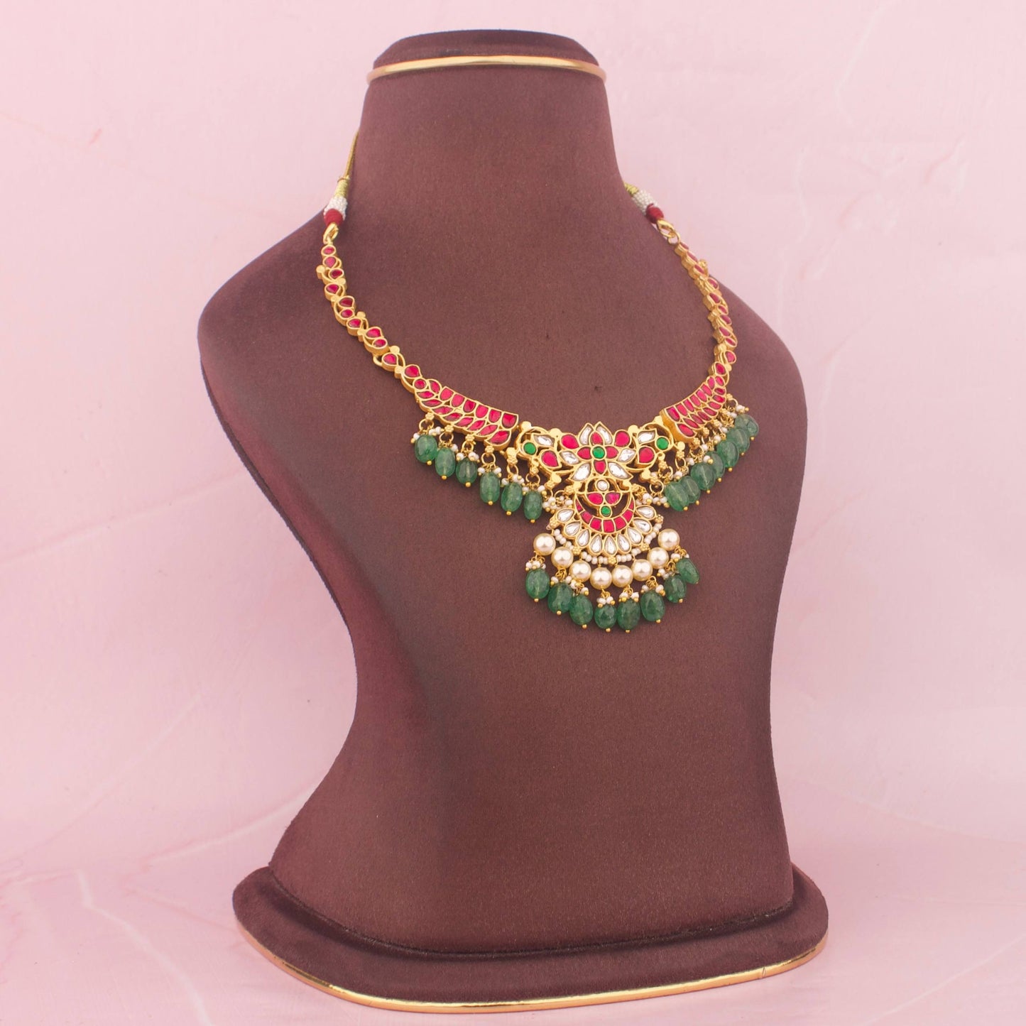 Designer Jadau Kundan Necklace With Strawberry Beads
