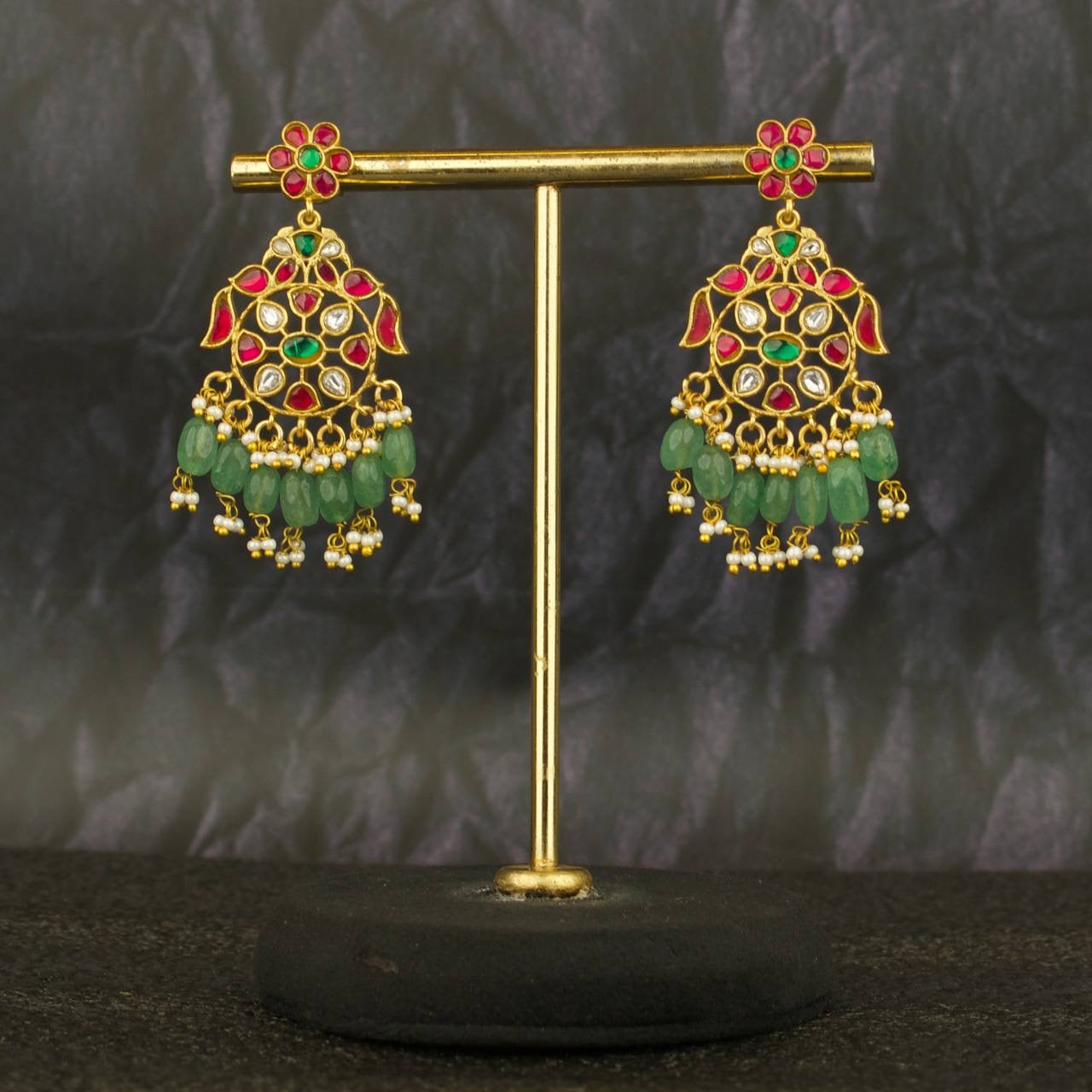 Traditional Jadau Kundan Chandbali Hanging Earrings