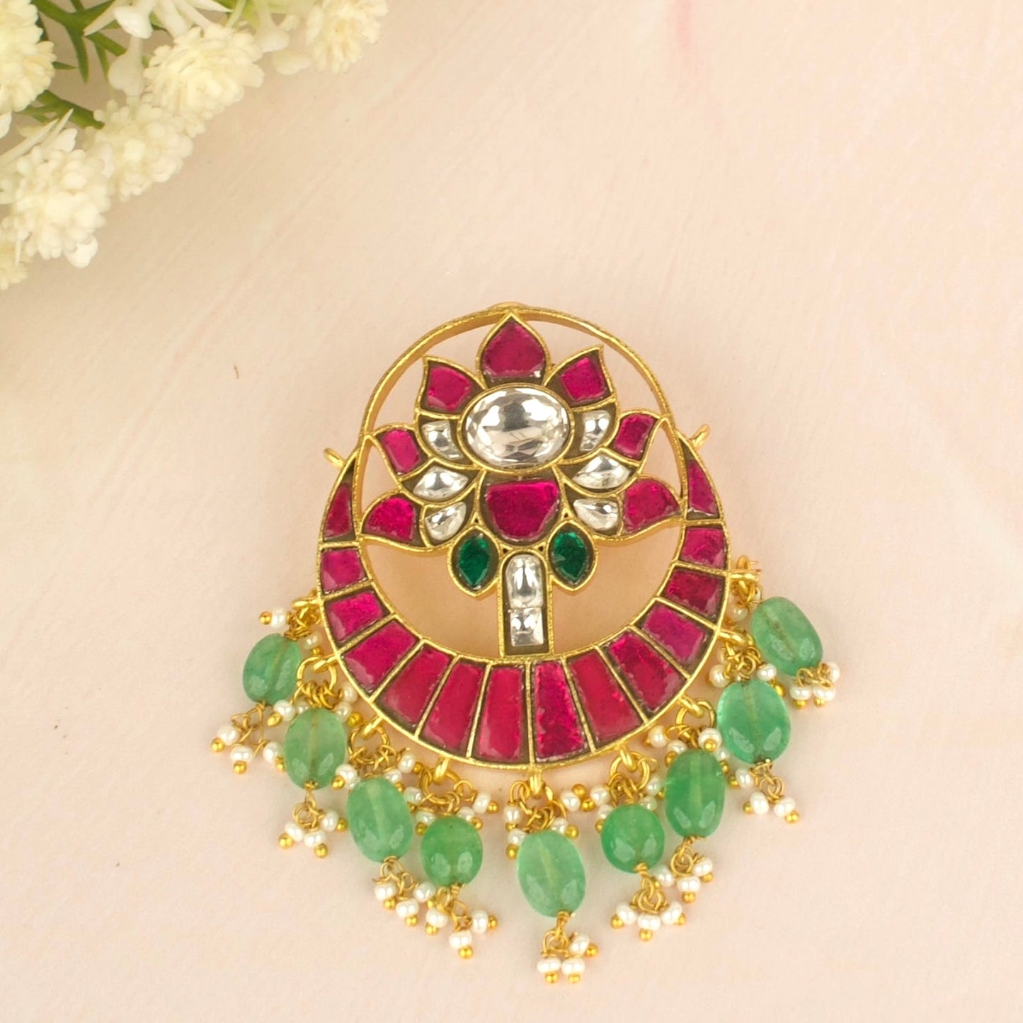 Lotus Chand Bali Design Jadau Kundan Locket