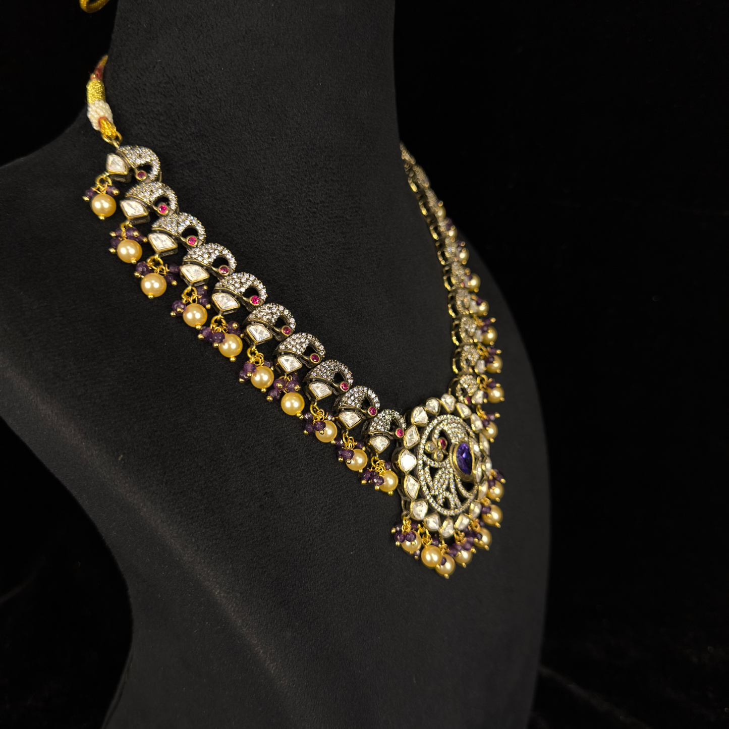 Victorian Moissanite Peacock Necklace with earrings