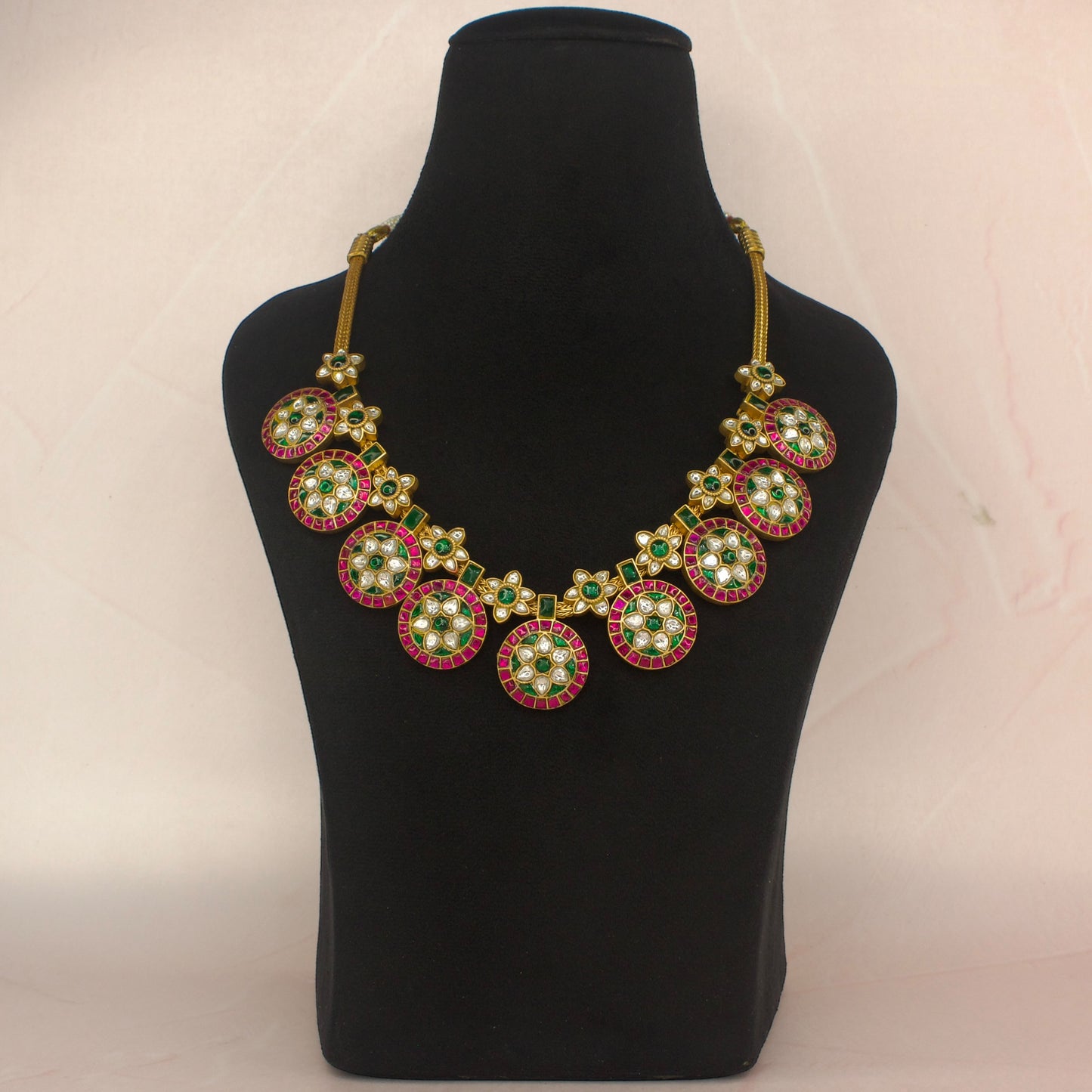 Radiant Jadau Kundan Bottumala Necklace with 22k Gold plating