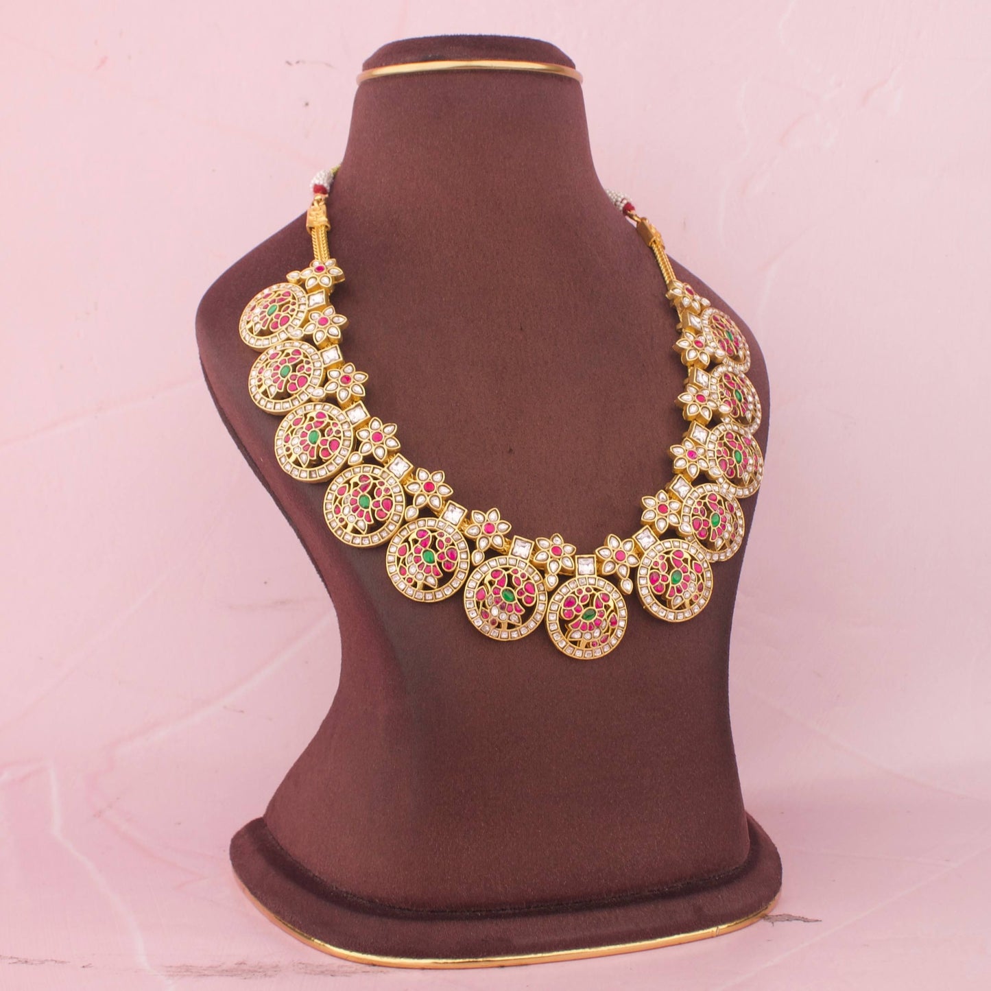 Elegant Jadau Kundan Bottumala Necklace With Floral Design