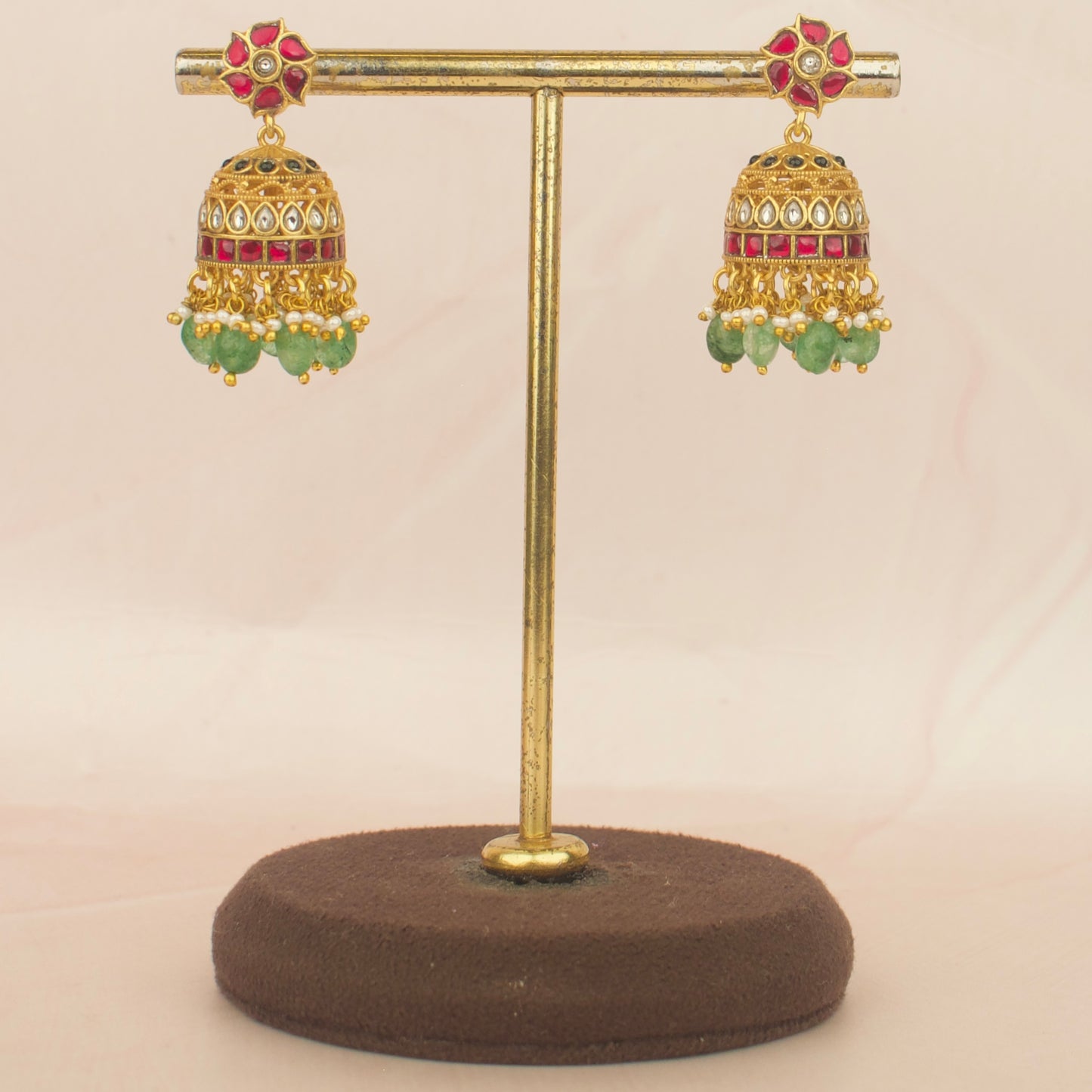 Designer Gold Jadau Kundan Nakshi Kanti With Earrings