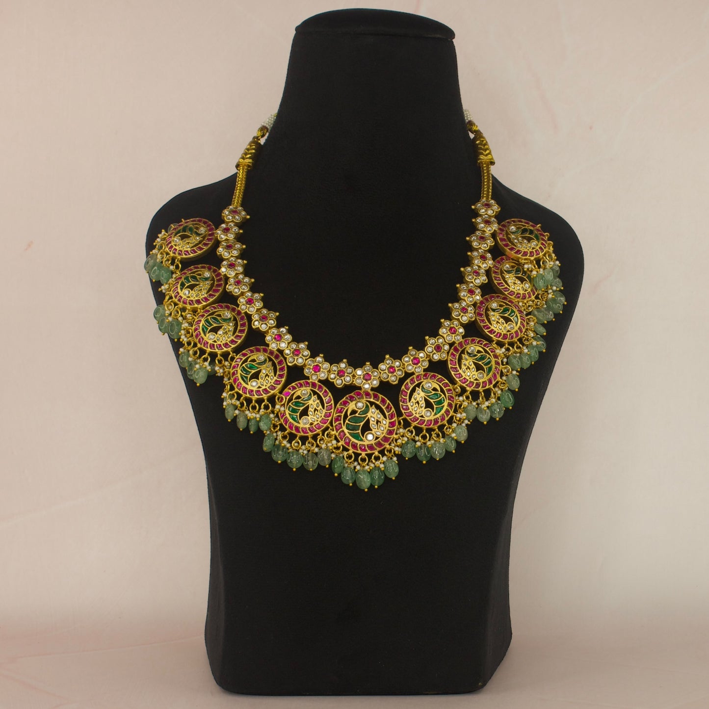 Jadau Kundan Bottumala Necklace with Emerald & Ruby Accents