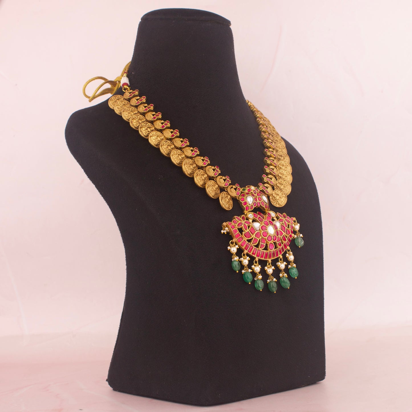 Gold Inspired Jadau Kundan Kasula Necklace With Matching Earrings - DULHAN JEWELS