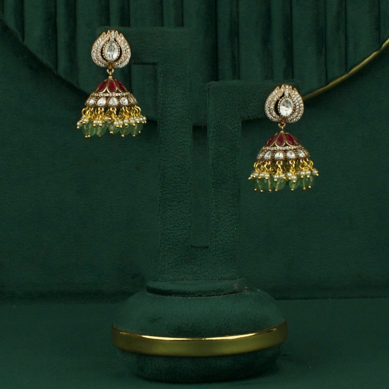 Sparkling Polki & Kundan Fusion Jhumki Earrings