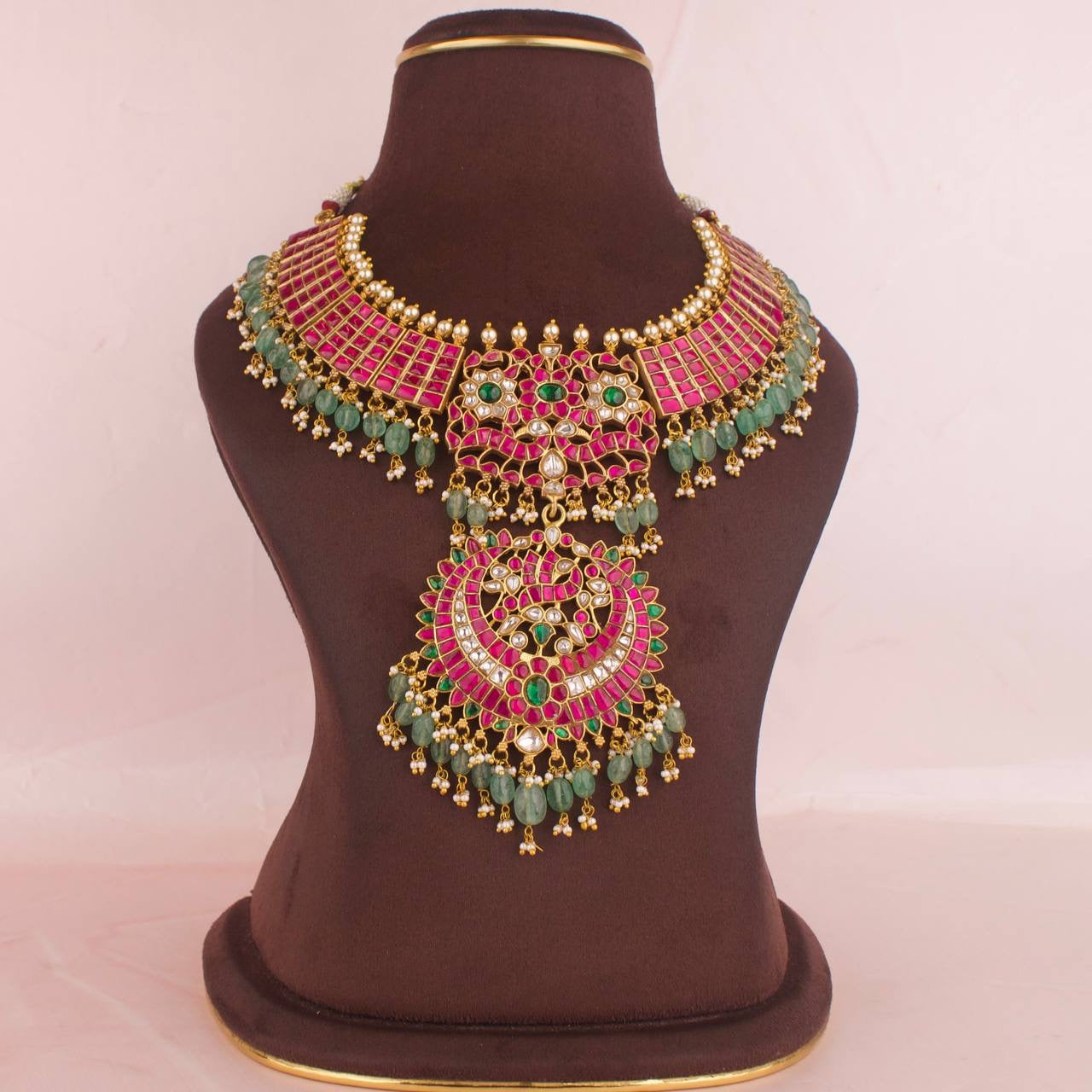 Bridal Gold Inspired Jadau Kundan Necklace With Beads Hangings