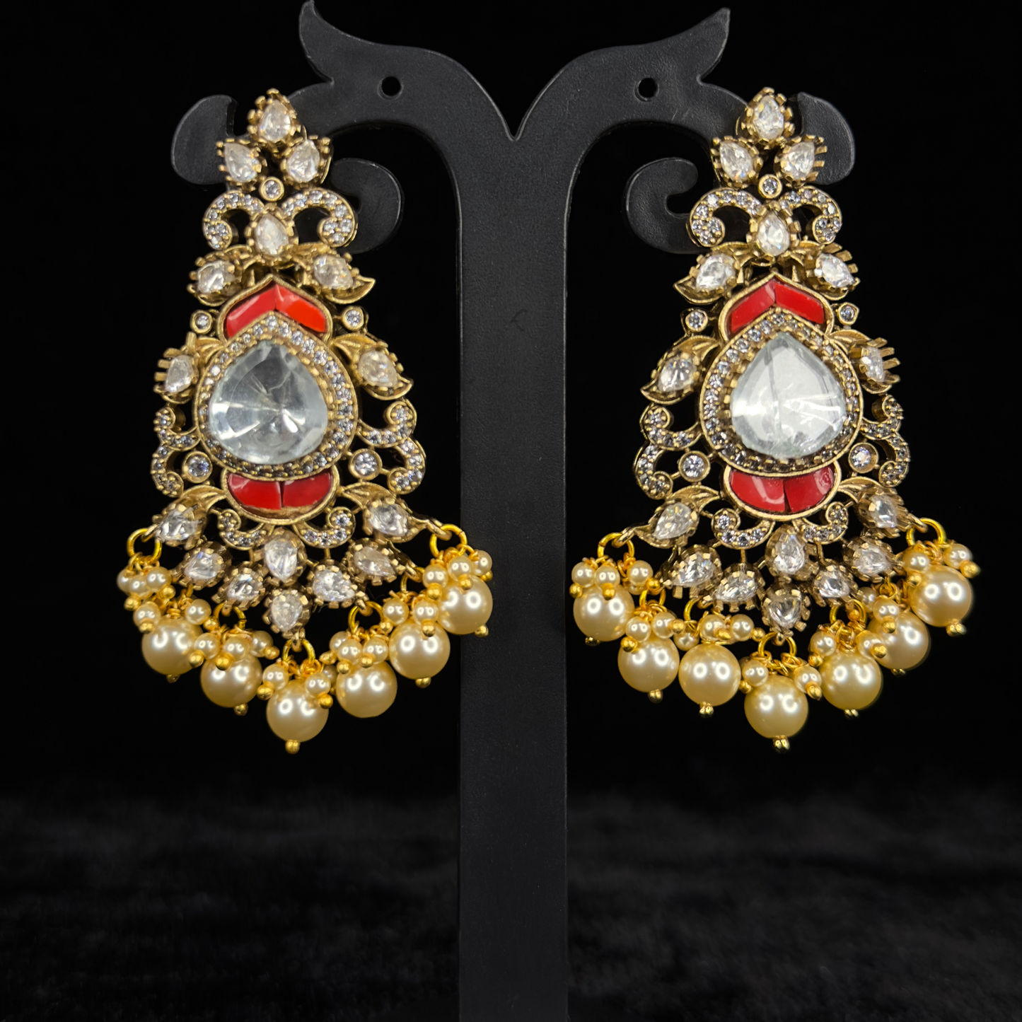 Victorian Moissanite Necklace Set with Pearl hangings