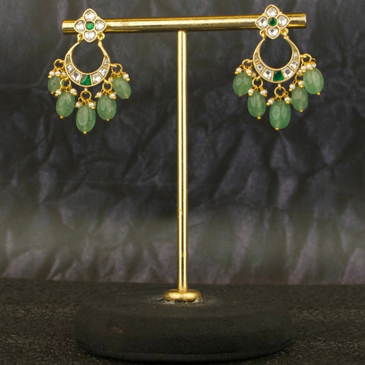 Floral Studded Sleek Chandbali Kundan Earrings