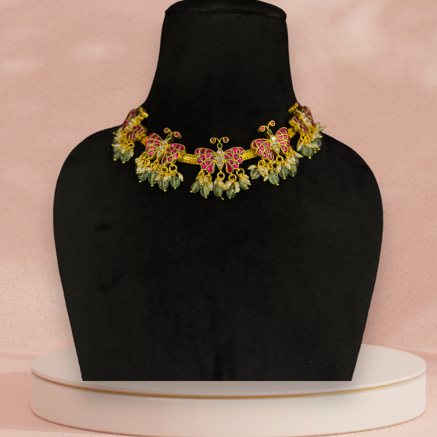 Whimsical Butterfly Delight: Jadau Kundan Necklace - DULHAN JEWELS