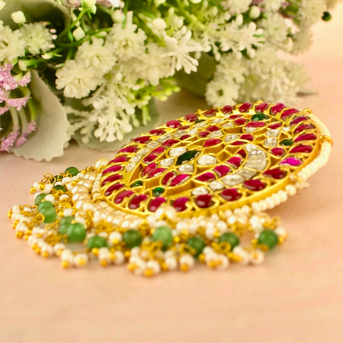 Unique Opulent Design Jadau Kundan Locket with Surrounding beads