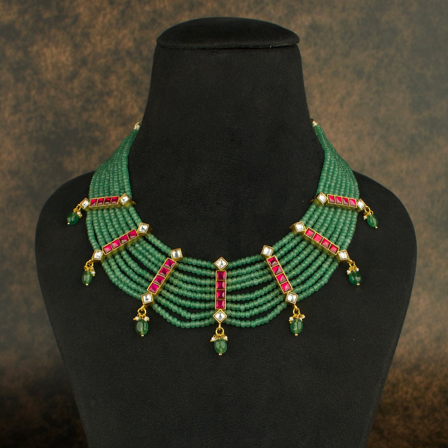 Emerald Enchantment Jadau Kundan Beads Necklace Set