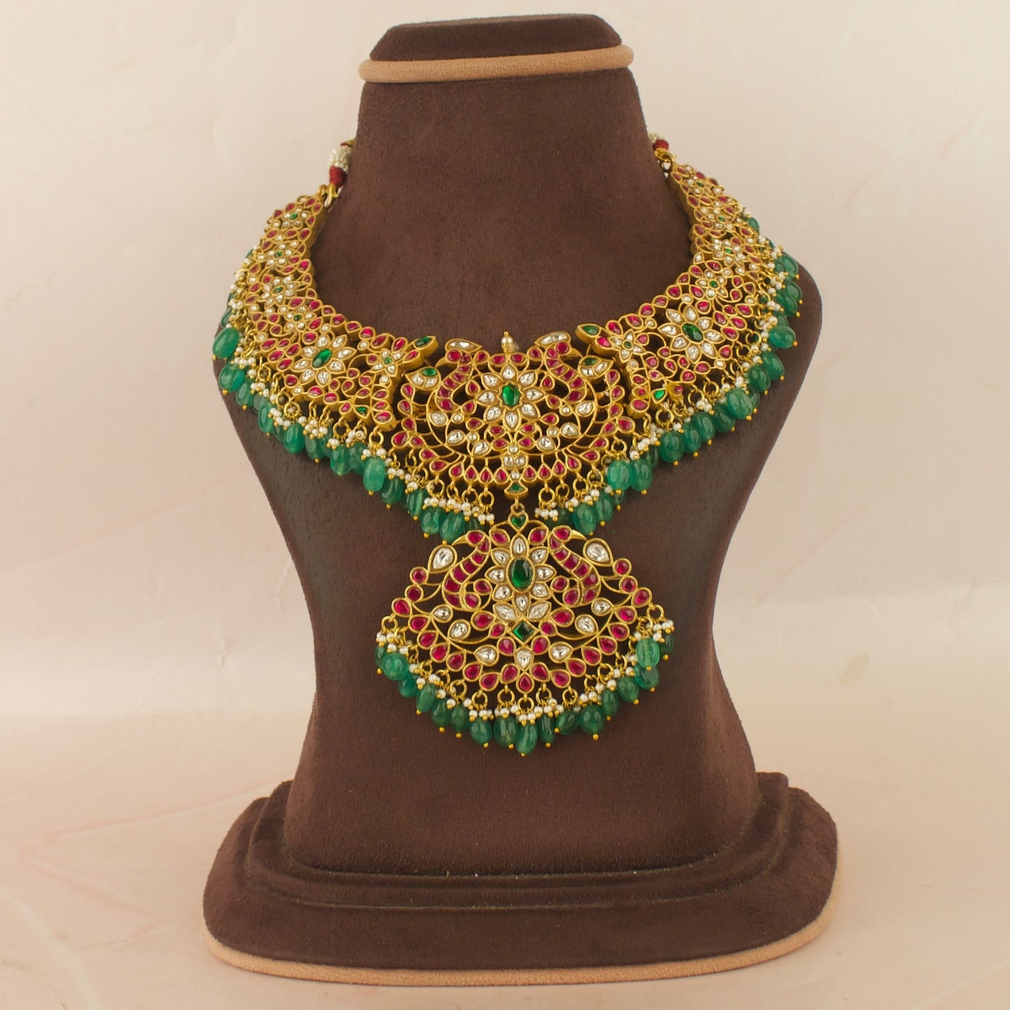 Bridal Floral Design Jadau Kundan Short Necklace with Beads