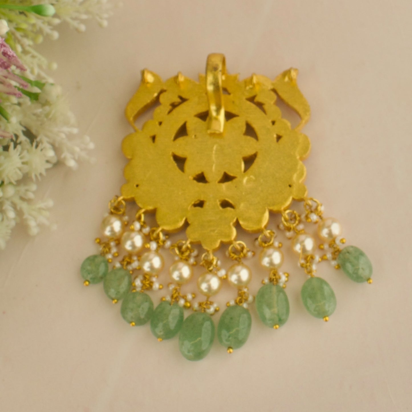 Glorious Floral Design Jadau Kundan Locket with Swarovski Pearls