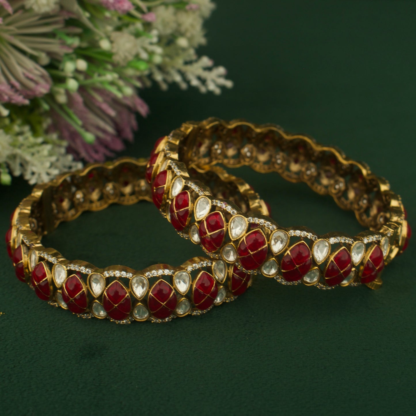 Elegant Design Fusion Kundan & Polki Victorian Bangles