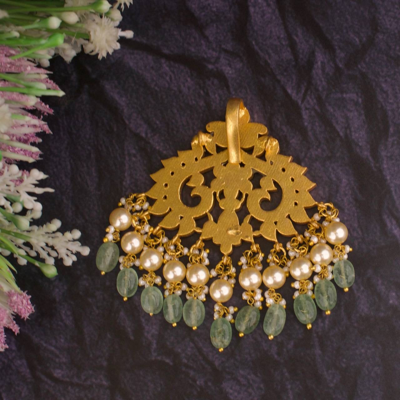 Multi Colour Jadau Kundan Stoned Pendant With Detachable Hook