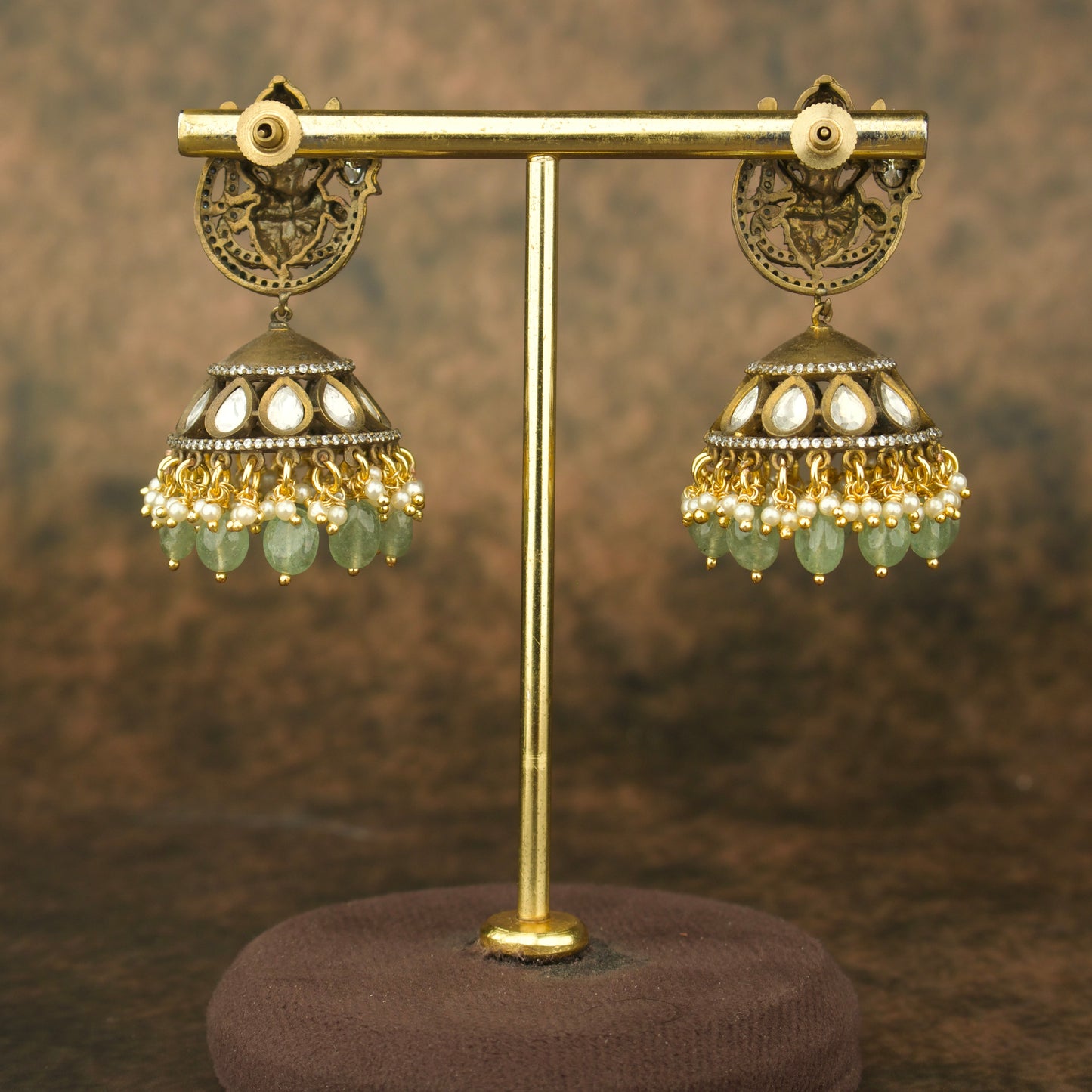 Traditional Victorian Temple Jhumka with Russian beads - DULHAN JEWELS