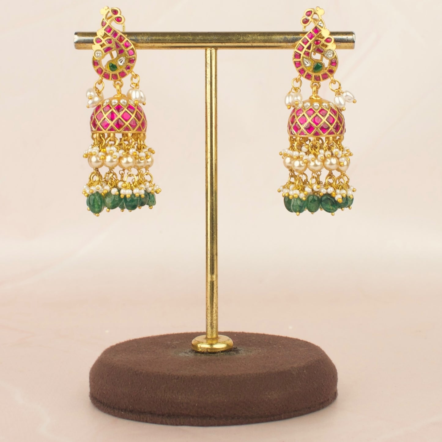Peacock Studded Jadau Kundan Jhumka Earrings