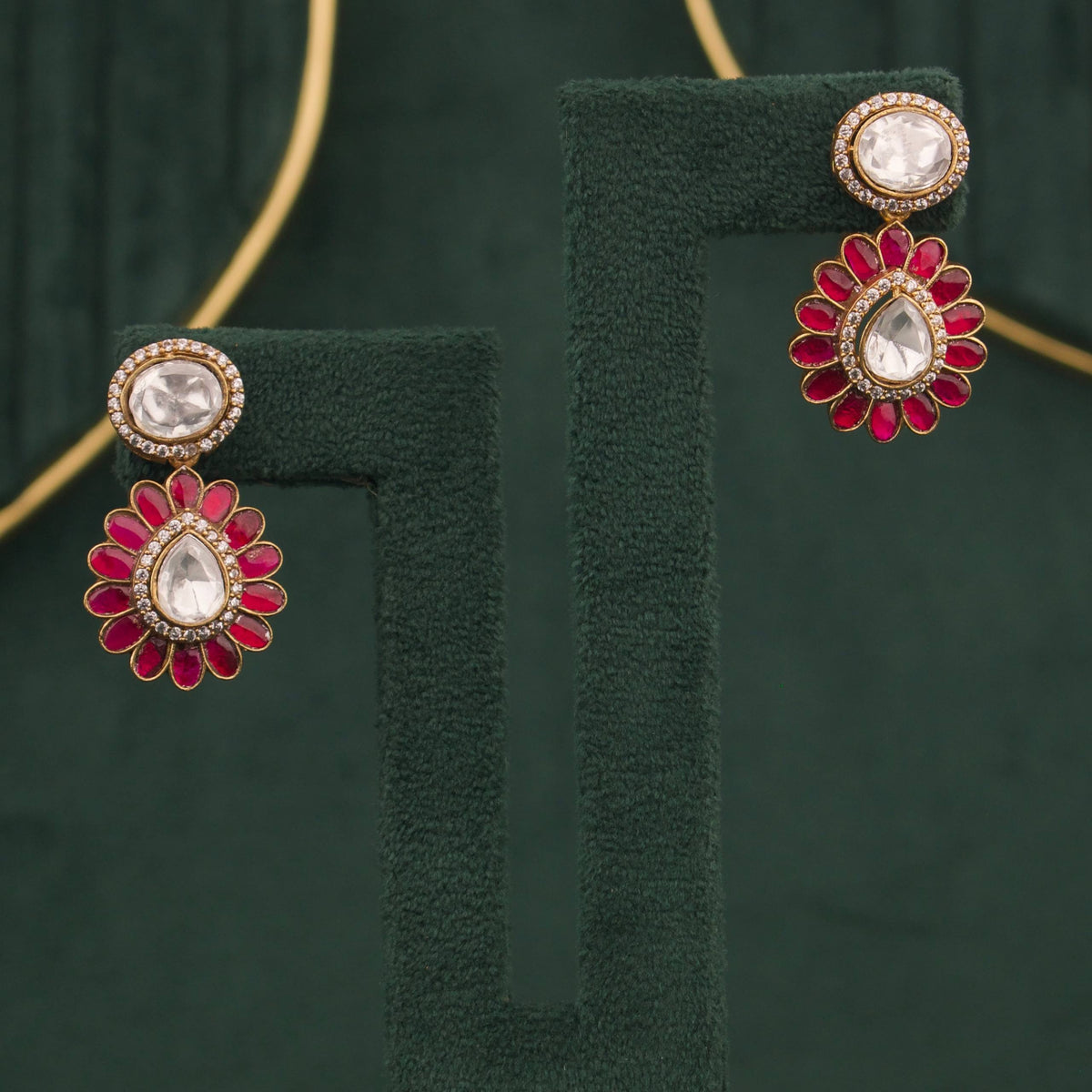 Victorian Polki Necklace Set With Floral Motifs And Matching Earrings