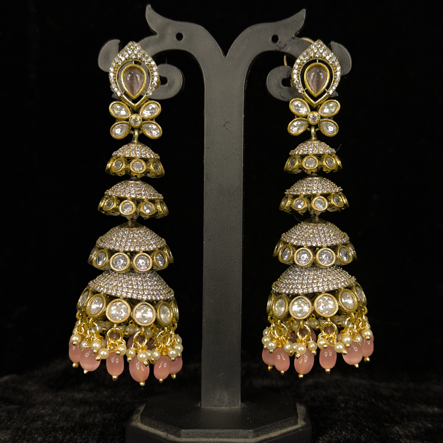 Victorian Multi-Layer Jhumka Earrings with AD stones - DULHAN JEWELS
