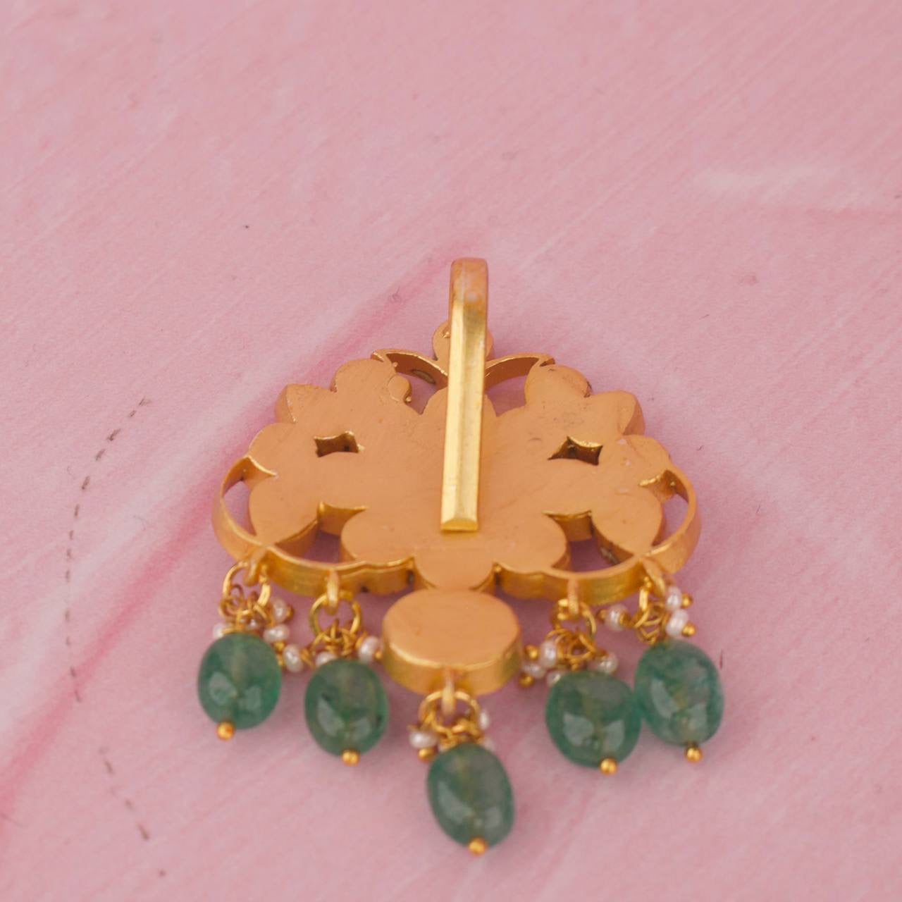 Mini Jadau Kundan Locket With Beads Hanging