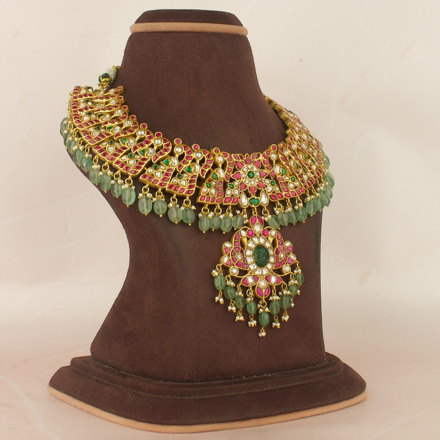 Celestial Jadau Kundan Bridal Necklace With Bead Hangings