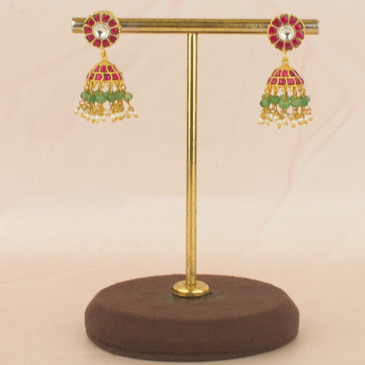Small sized Floral Design Jadau Kundan Jhumki with Beads