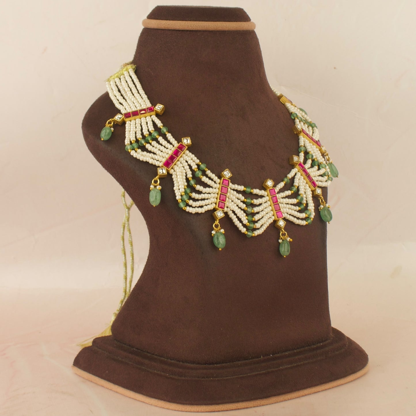 Traditional Jadau Kundan Beads Necklace with Green Beads