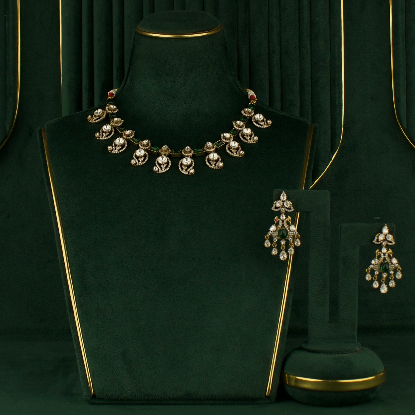 Dazzling Sleek Mango design Polki Victorian Necklace with Matching Earrings