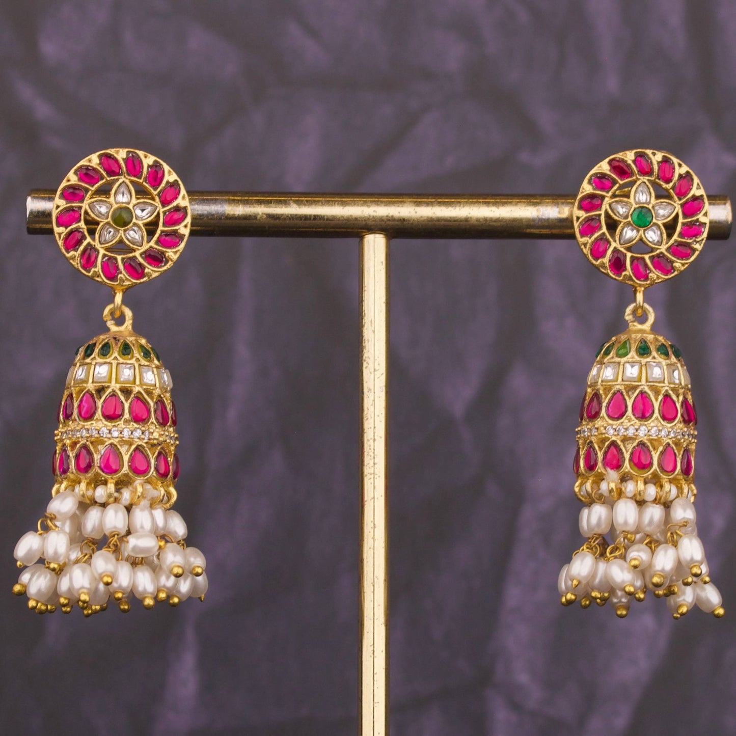 Floral Studded Jadau Kundan Guttapusalu Earrings