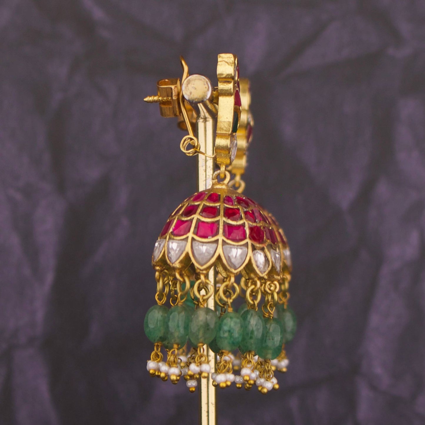 Peacock Design Studded Jadau Kundan Jhumki with Beads