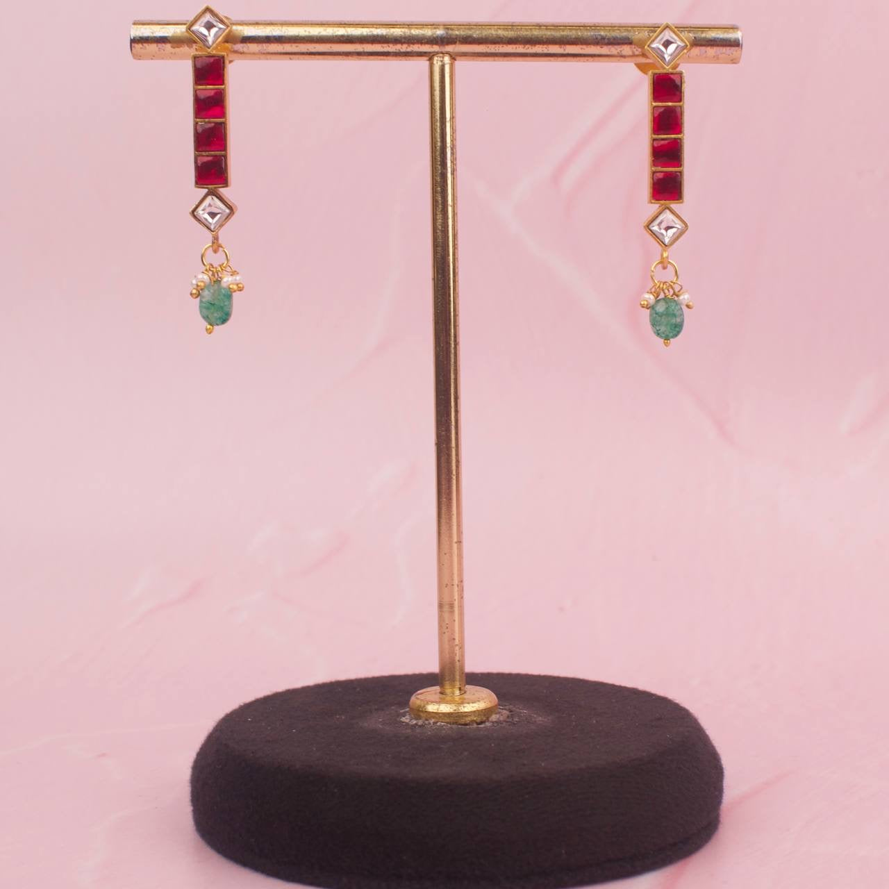 Sleek Jadau Kundan Swarovski Pearl Necklace Set With Matching Earrings