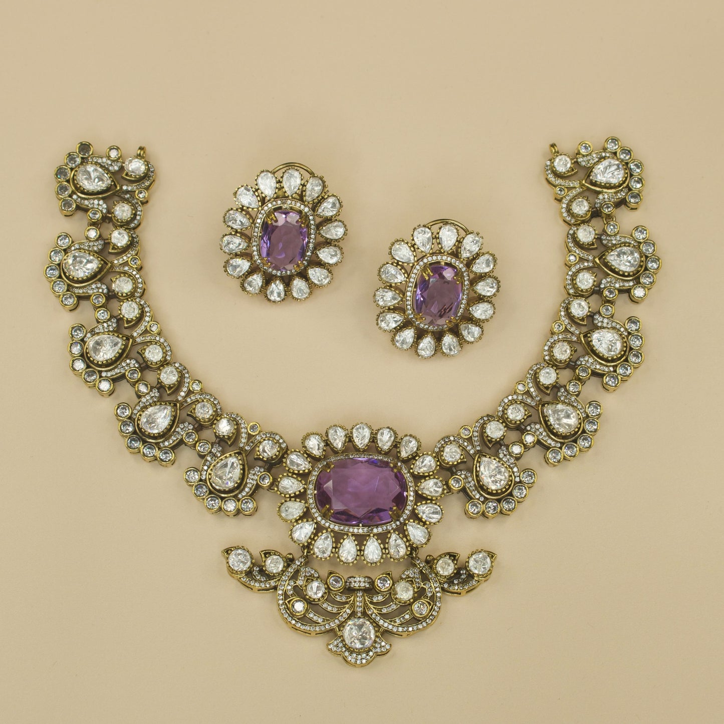 Elegant Short Victorian Moissanite Necklace Set