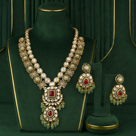 Spectacular Design Polki Victorian Long Necklace Set Jewelry