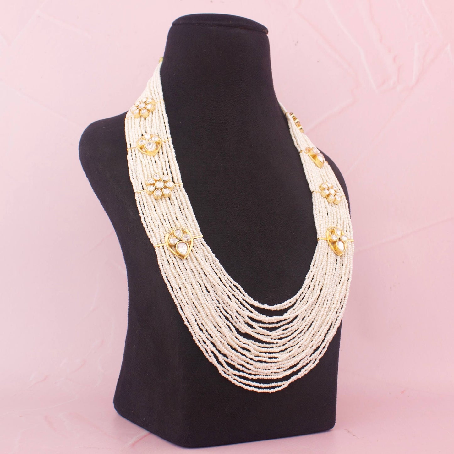 Multi-Layer Jadau Kundan Beaded Necklace With Kundan Polki Accents