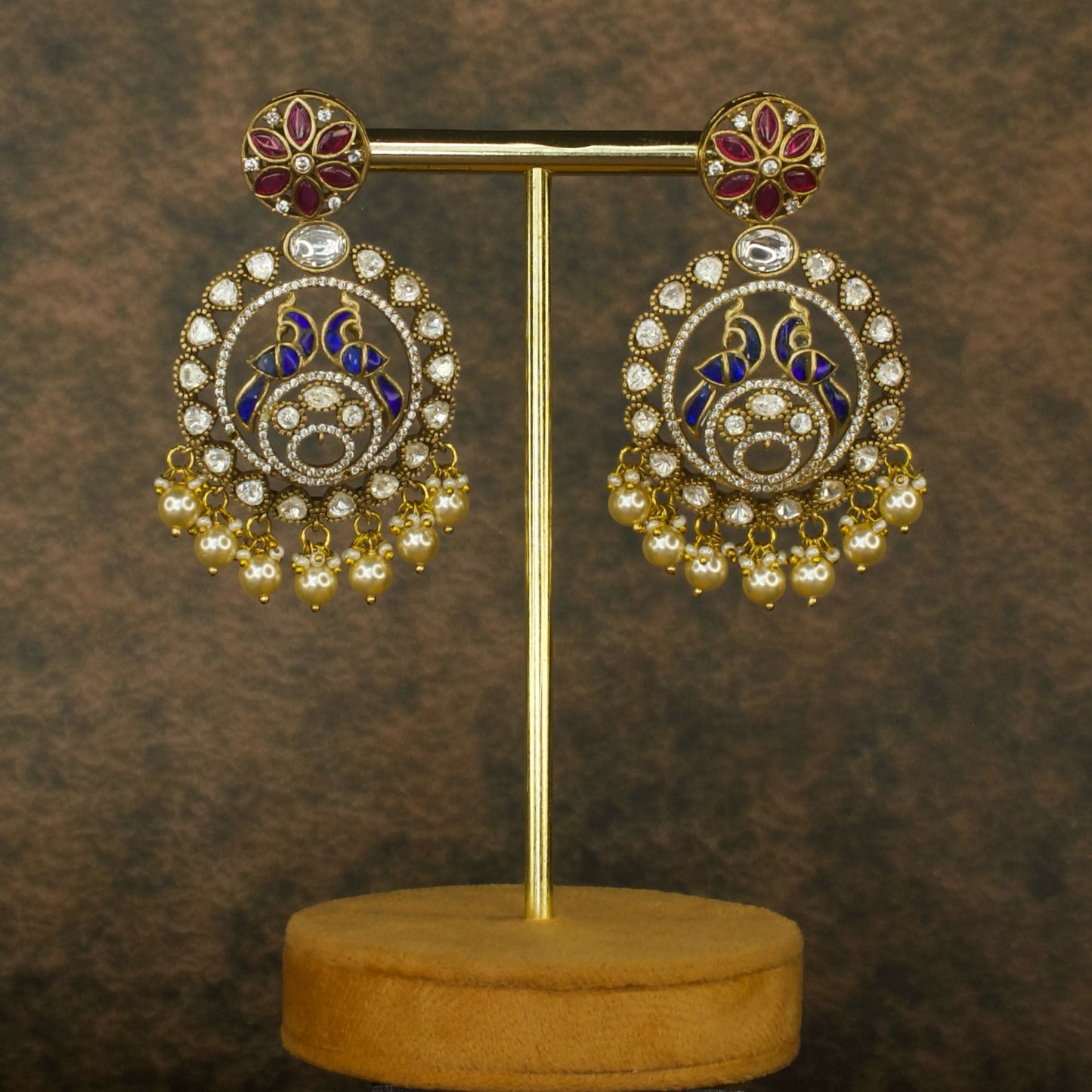 Floral Ring peacock design Victorian Chandbali Earrings