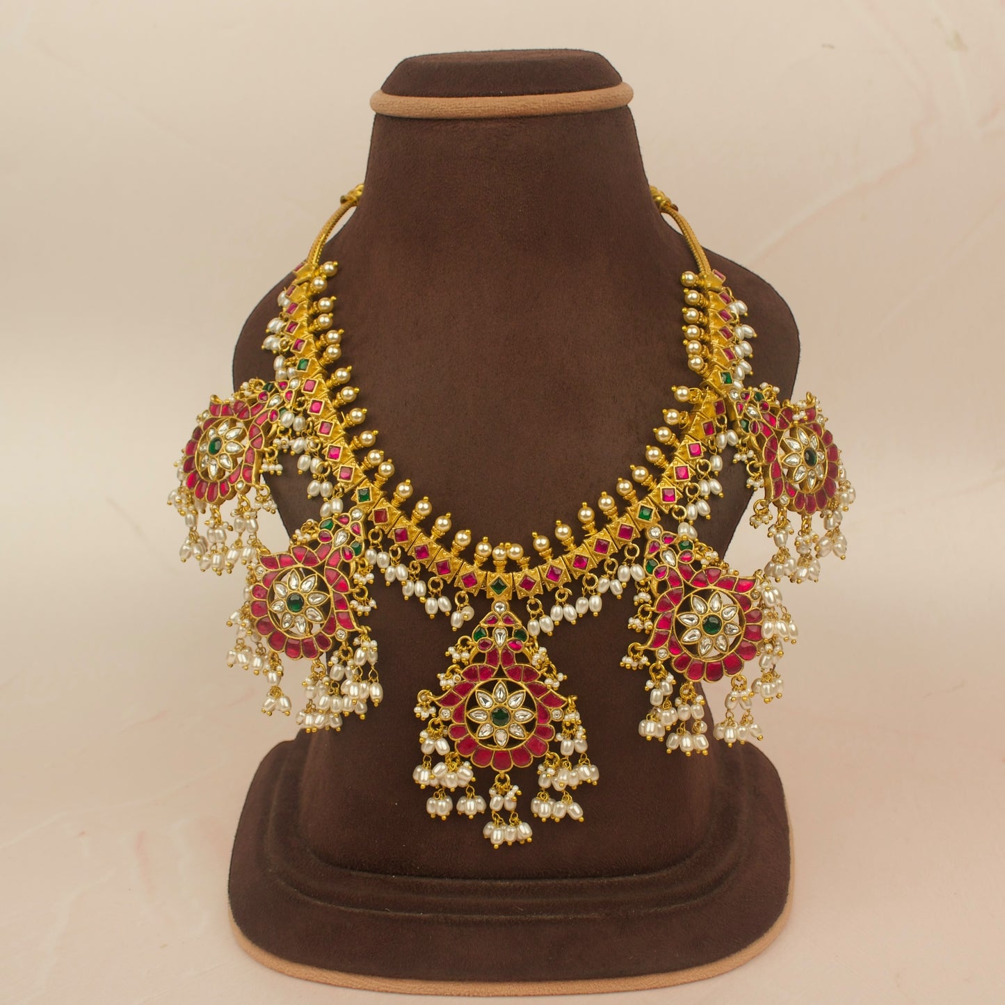 Traditional Jadau Kundan Guttapusalu Necklace with Freshwater Rice Pearls