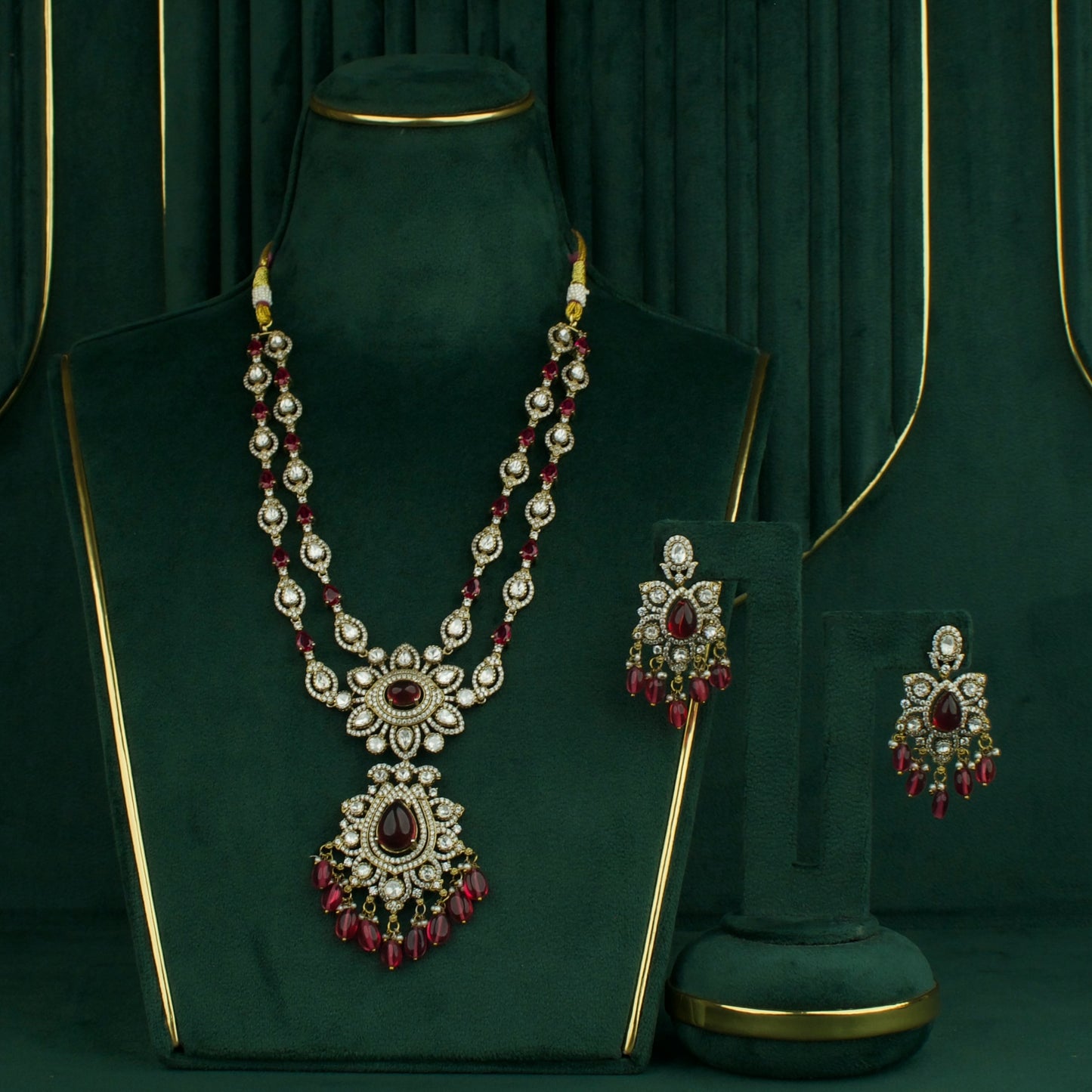 Traditional Two-Line Victorian Necklace Set with Earrings