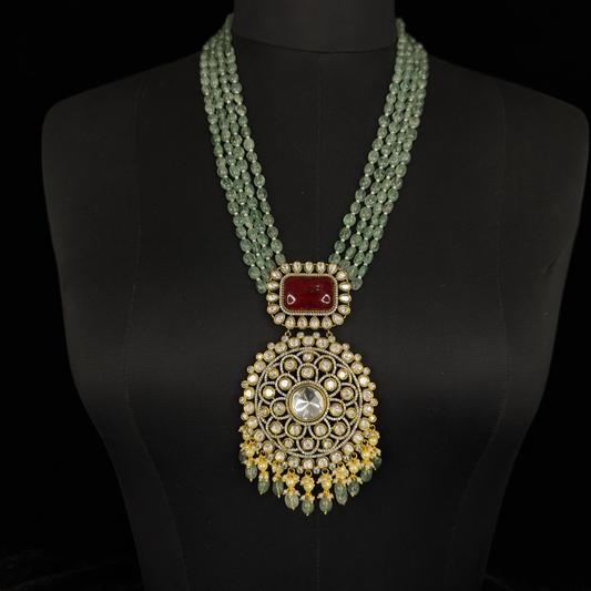 Moissanite studded Bridal Victorian Beads Mala Set with Pearls