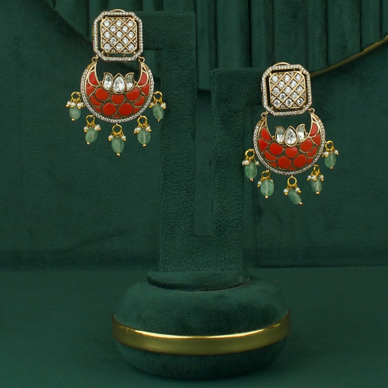 Regal Polki Mehandi Victorian Chand Bali Earrings