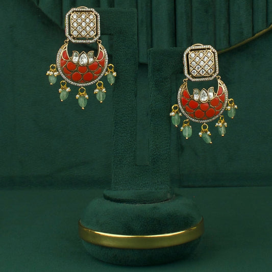 Regal Polki Mehandi Victorian Chand Bali Earrings