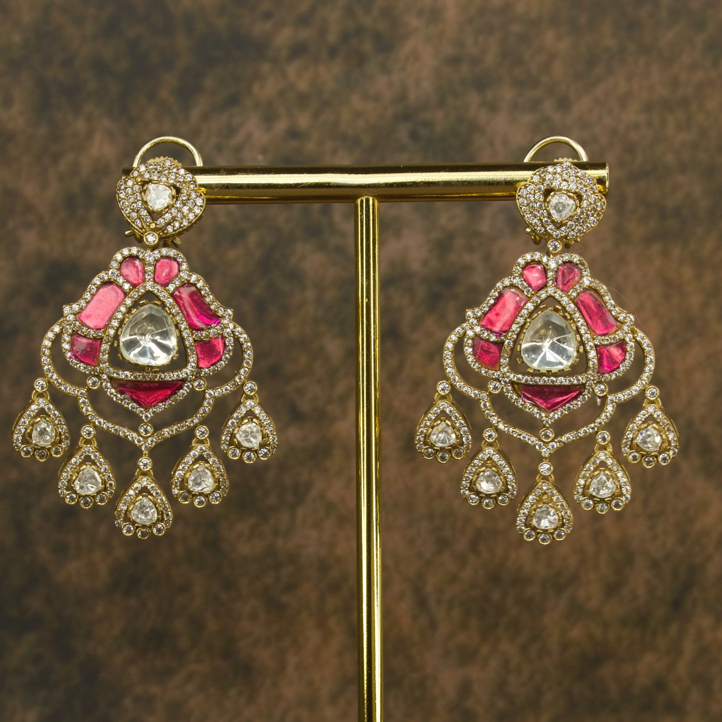 Regal Victorian Polki Chandbali Earrings in Vibrant Hues