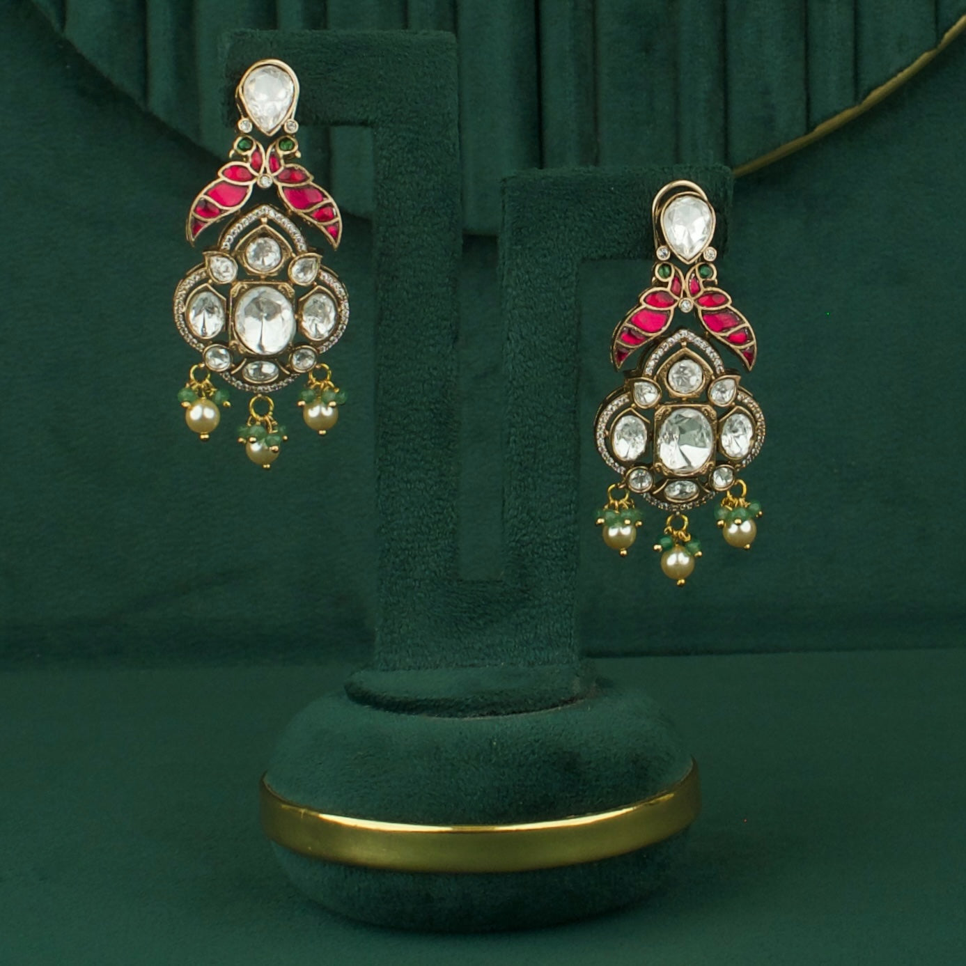 Royal elegance Fusion Kundan & Polki Victorian Chand Bali Earrings