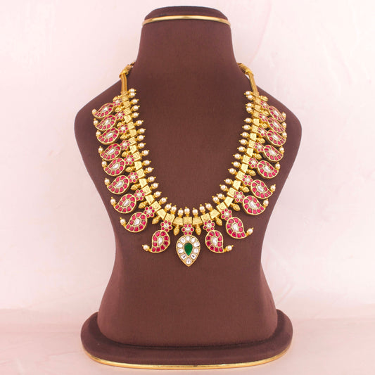 Majestic Jadau Kundan Mango Necklace - DULHAN JEWELS