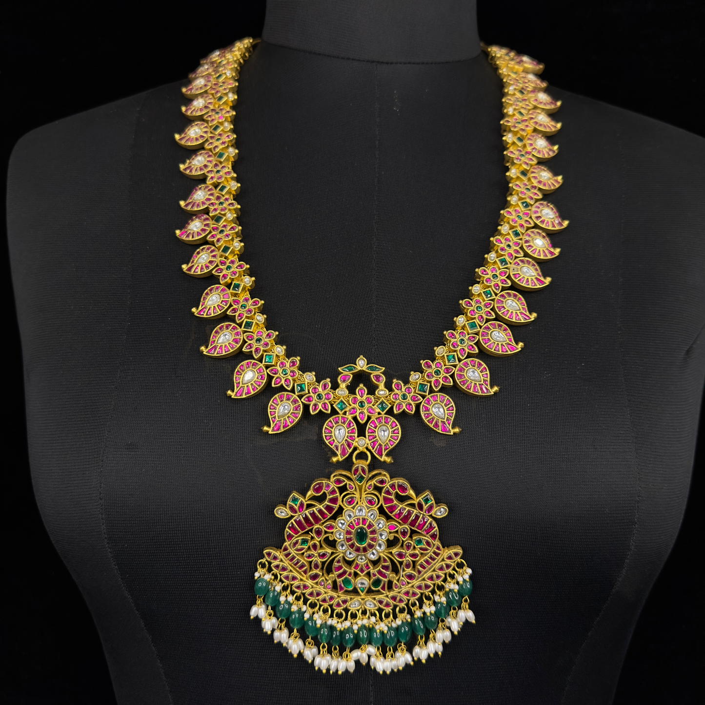 Heavy Gold Plated Jadau Kundan Mango Haram for Bridal Wear